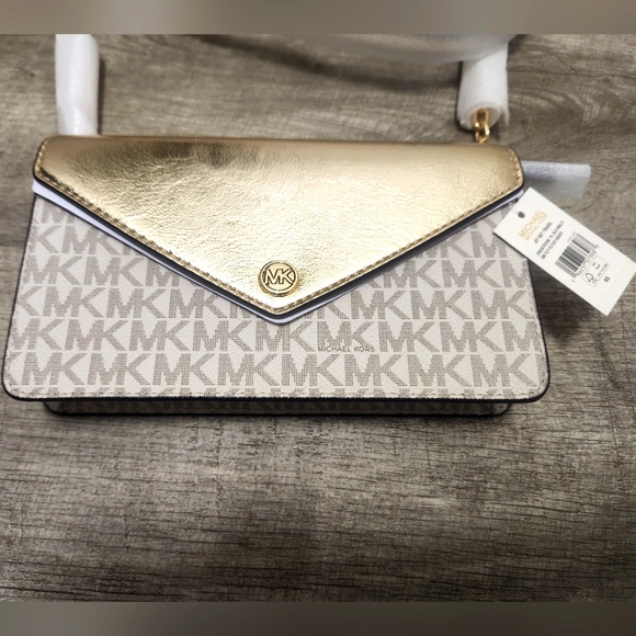 Michael Kors Jet Set Travel Flap Clutch Crossbody Bag - Pale Gold *NWT* - Picture 7 of 10